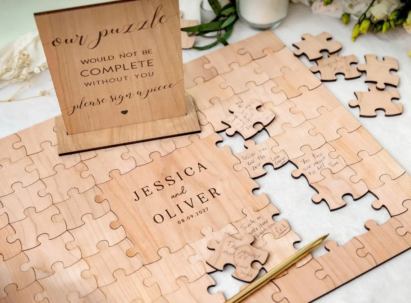 Personalised Wooden Wedding Guest Book Puzzle – Unique Keepsake personalised gift custom laser engraving