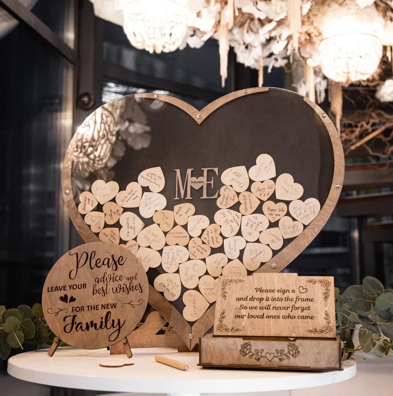 Personalised Heart Drop Wedding Guest Book Frame β Unique Guest Book A personalised gift custom laser engraving