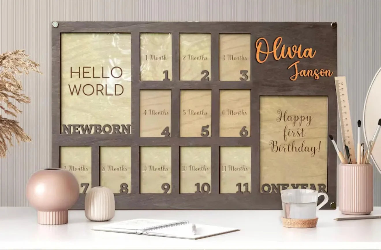 Personalised Babyβs First Year Photo Frame Personalised Gift personalised gift custom laser engraving