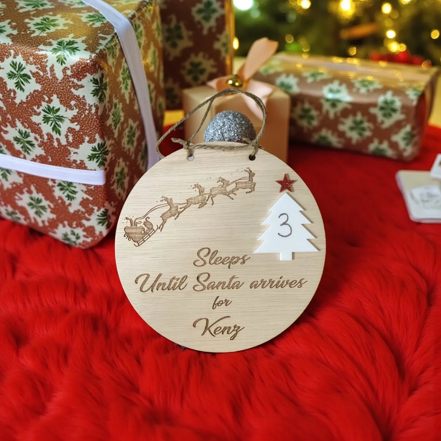 Personalised Christmas Countdown Plaque – Sleeps Until Santa Arrives personalised gift custom laser engraving