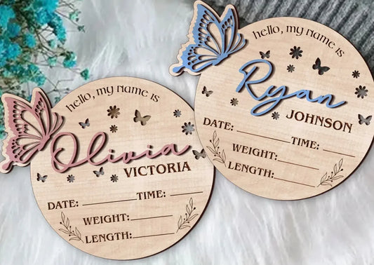 Personalised Butterfly Baby Announcement Plaque Personalised Gift personalised gift custom laser engraving