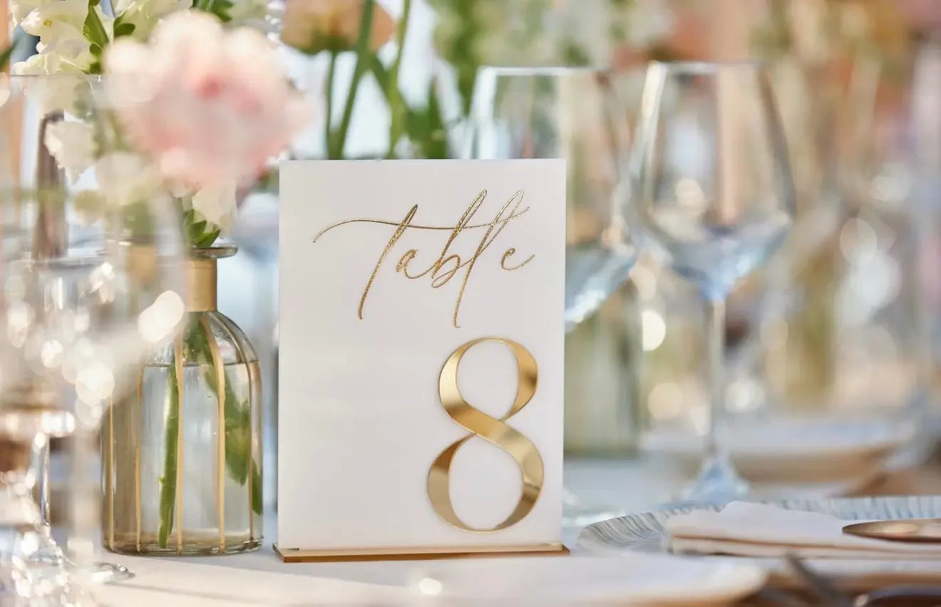 Modern Acrylic Table Numbers Gold Script Design Personalised Gift personalised gift custom laser engraving