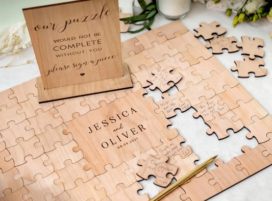 Personalised Wooden Wedding Guest Book Puzzle – Unique Keepsake personalised gift custom laser engraving