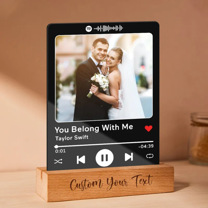 Custom Acrylic Spotify Song Plaque with Engrave Wood Stand Wedding Anniversary Gift