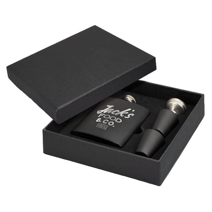 Black flask and black box with gift box 